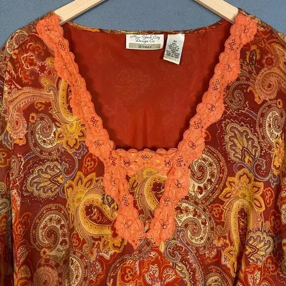 Vintage New York Co Womens 100% Silk Babydoll Top Size 3X Fairy Lace Trim Mesh - Picture 3 of 11